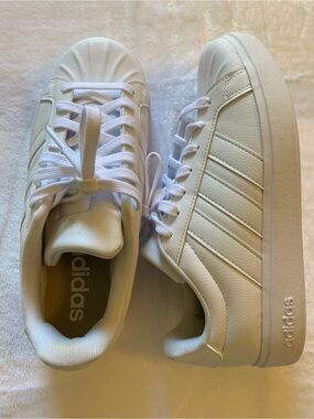 Adidas Women’s All-White Sneakers With Three Stripes Size US 8